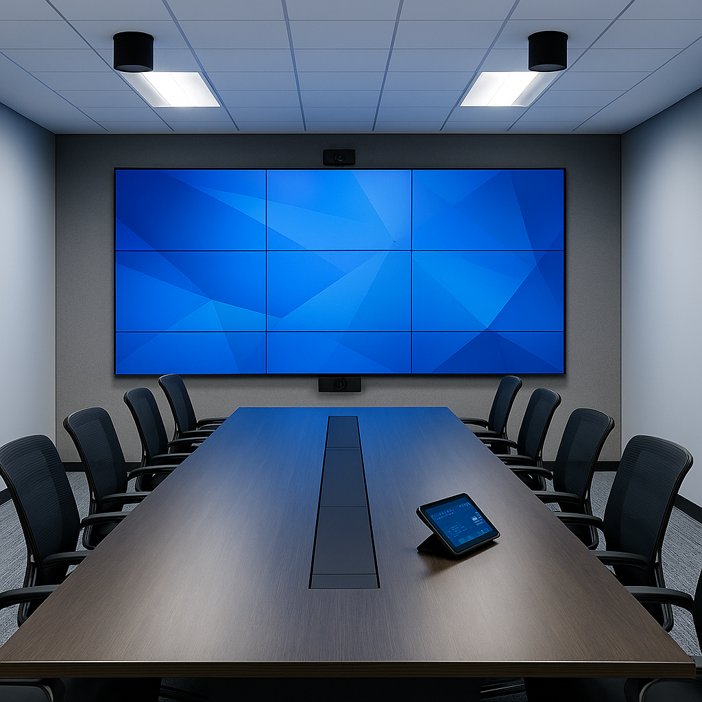 Videowall y panel LED de gran formato para auditorio corporativo implementado por Qualis AV